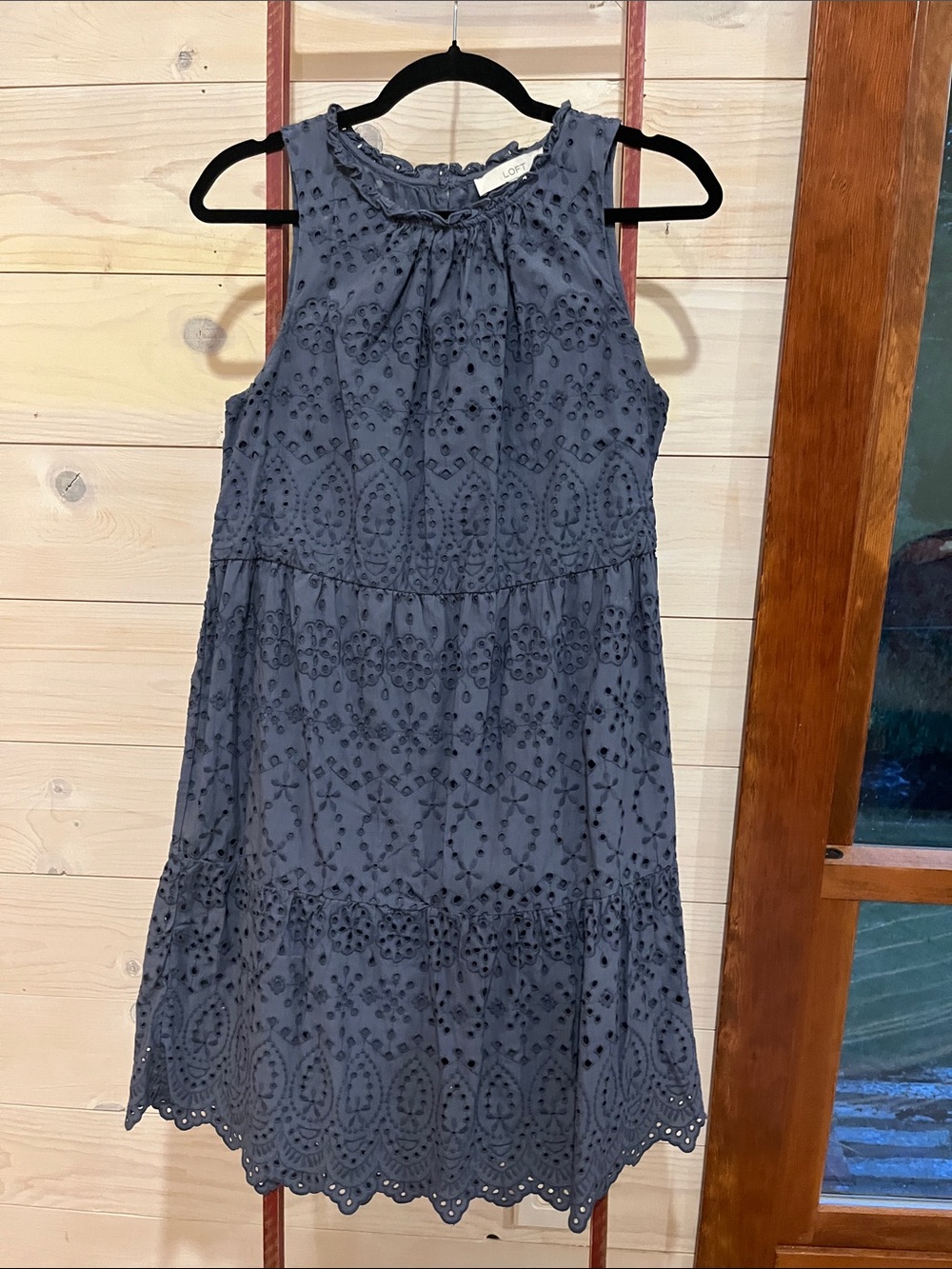 LOFT Girls' Navy Blue Eyelet Tiered Sleeveless Dress
